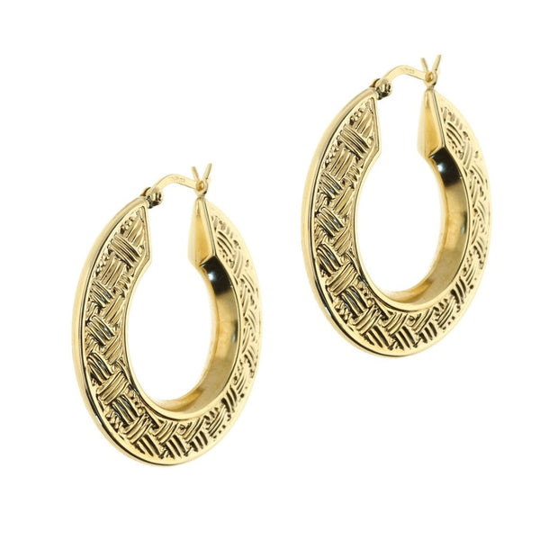 9ct Yellow Gold Large Patterned Hoop Earrings -4.3g