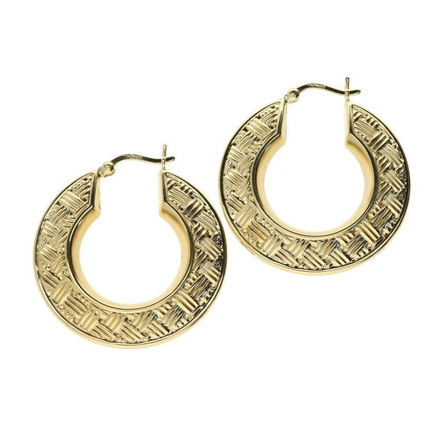 9ct Yellow Gold Large Patterned Hoop Earrings -4.3g