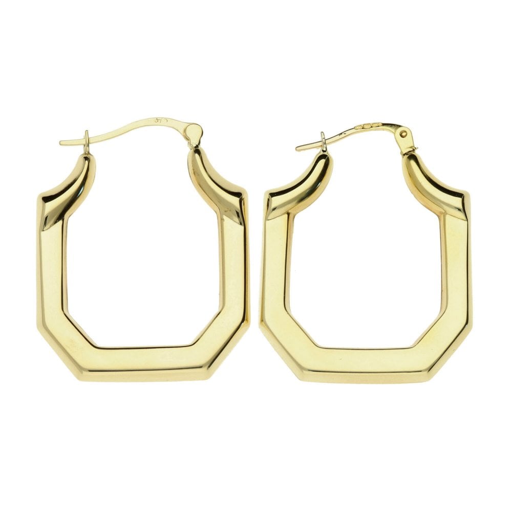 9ct Yellow Gold Geometric Creole Earrings - 2.0g