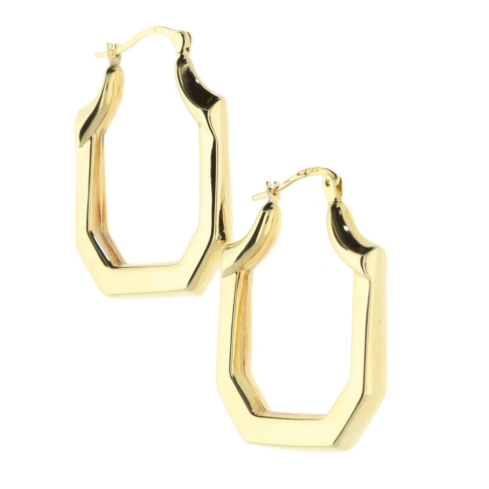 9ct Yellow Gold Geometric Creole Earrings - 2.0g