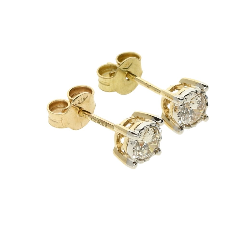 9ct Yellow & White Gold Diamond Set Earrings
