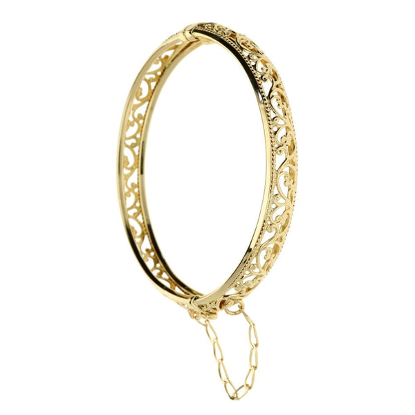 9ct Yellow Gold Floral Patterned Bangle - 9.8g