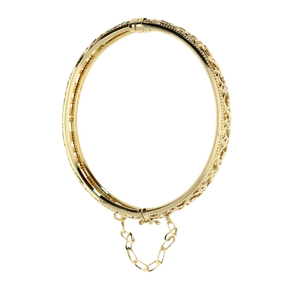 9ct Yellow Gold Floral Patterned Bangle - 9.8g