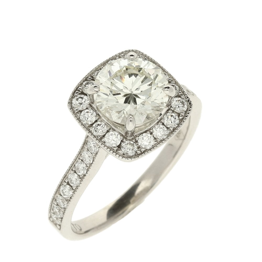 18ct White Gold Ladies Diamond Solitaire Halo Ring-Size L1/2