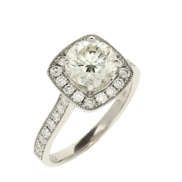 18ct White Gold Ladies Diamond Solitaire Halo Ring-Size L1/2