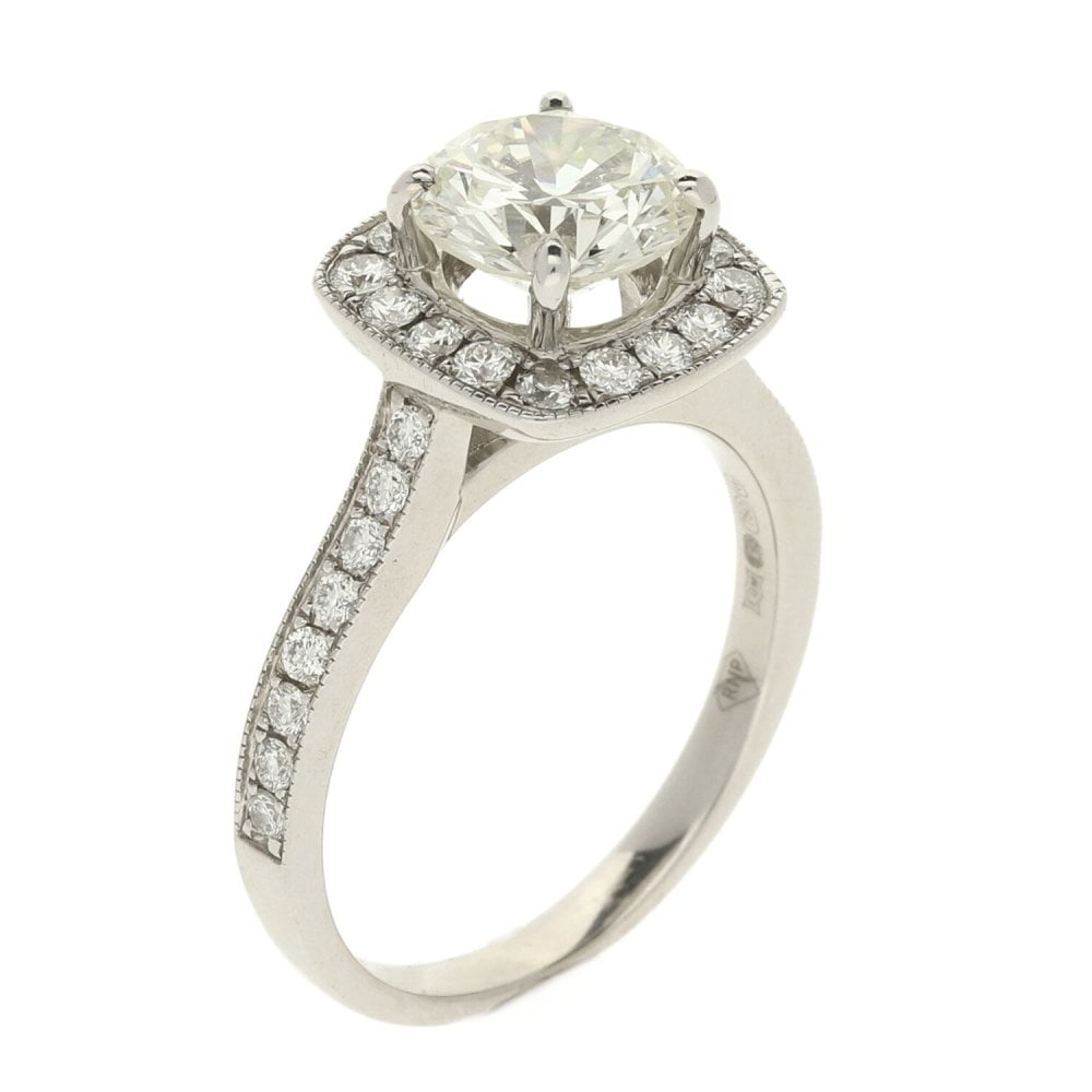18ct White Gold Ladies Diamond Solitaire Halo Ring-Size L1/2
