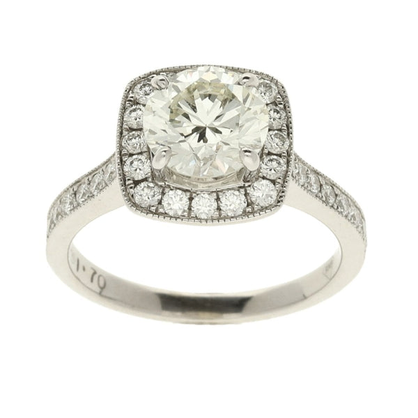 18ct White Gold Ladies Diamond Solitaire Halo Ring-Size L1/2