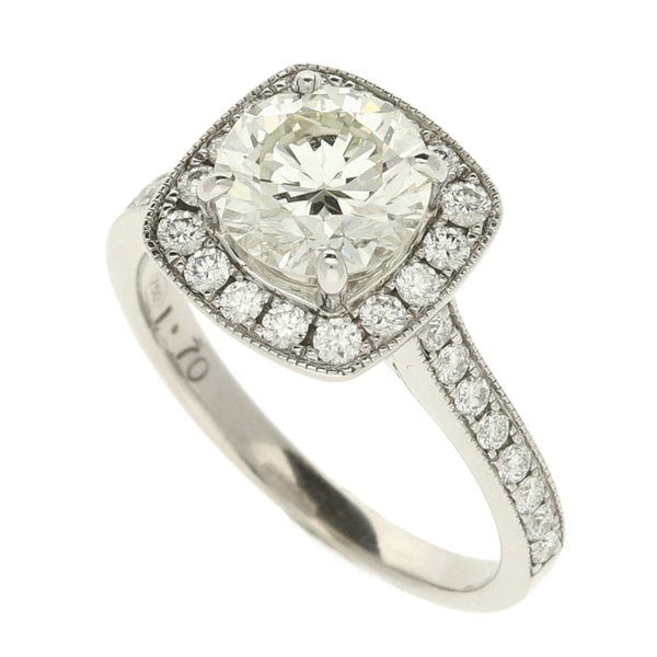 18ct White Gold Ladies Diamond Solitaire Halo Ring-Size L1/2