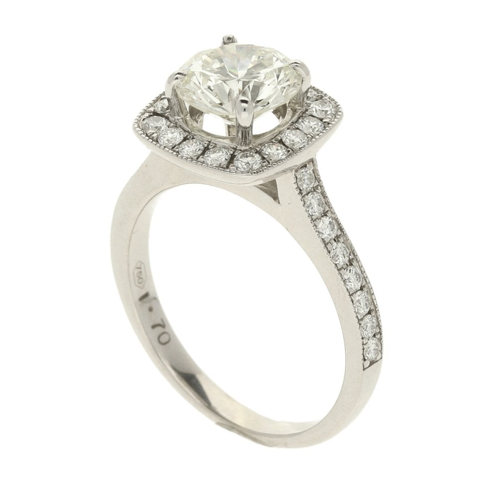 18ct White Gold Ladies Diamond Solitaire Halo Ring-Size L1/2