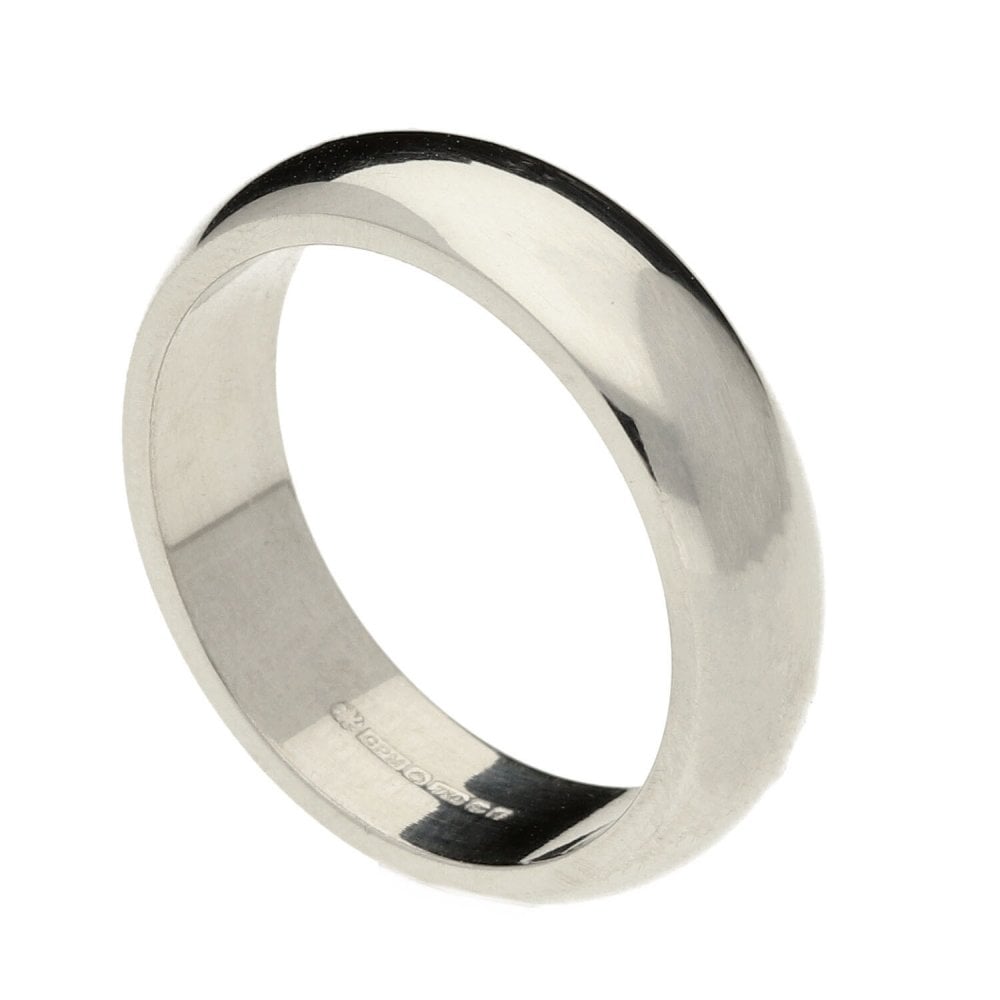 18ct White Gold Heavy 5mm D Shape Wedding Ring - Size L½