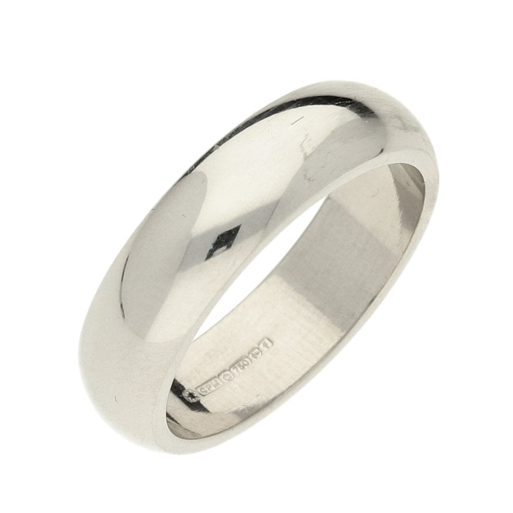 18ct White Gold Heavy 5mm D Shape Wedding Ring - Size L½