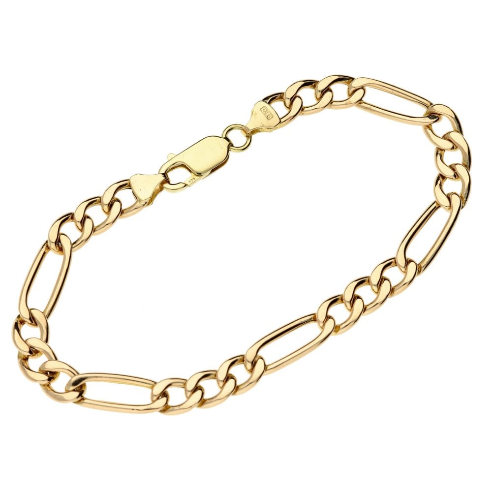 9ct Rose Gold Ladies Hollow Figaro Bracelet -7.5"