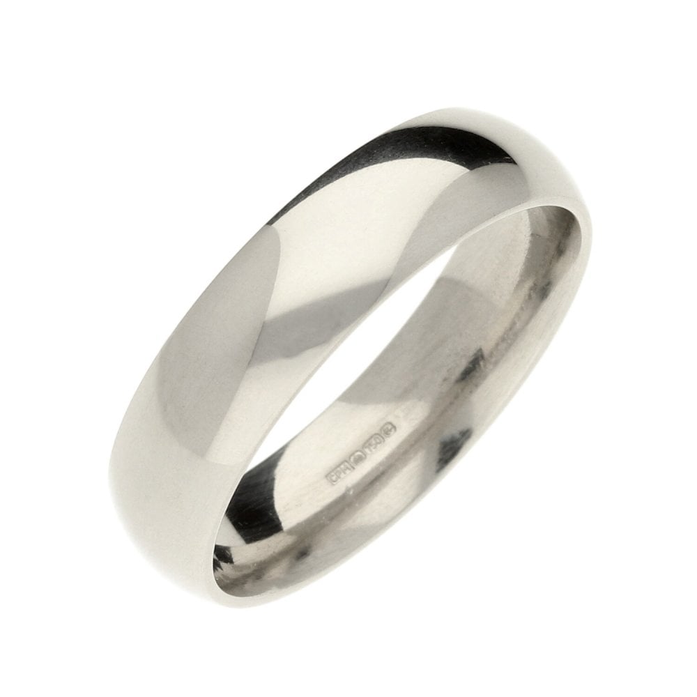 18ct White Gold Plain Court Wedding Ring - Size Y - 6mm