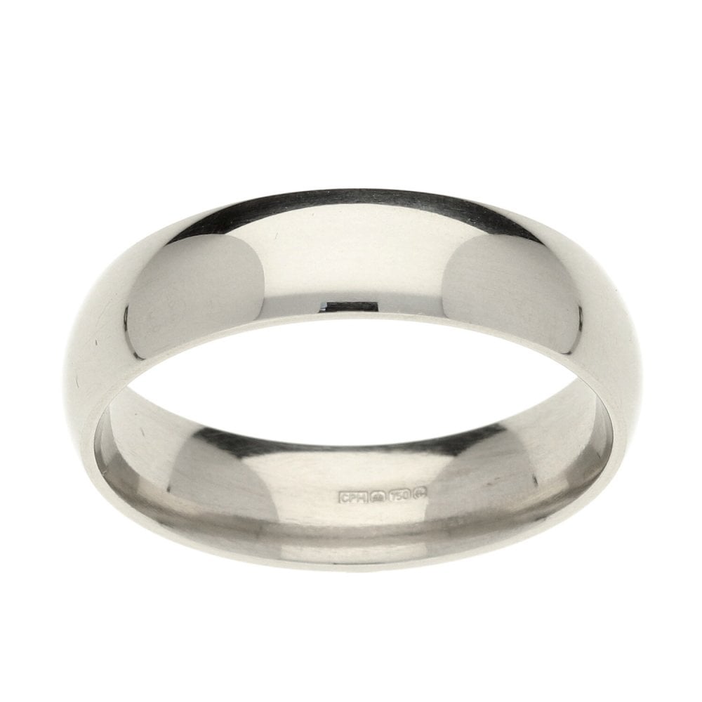 18ct White Gold Plain Court Wedding Ring - Size Y - 6mm