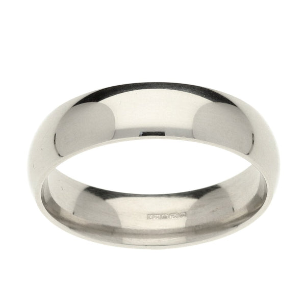 18ct White Gold Plain Court Wedding Ring - Size Y - 6mm