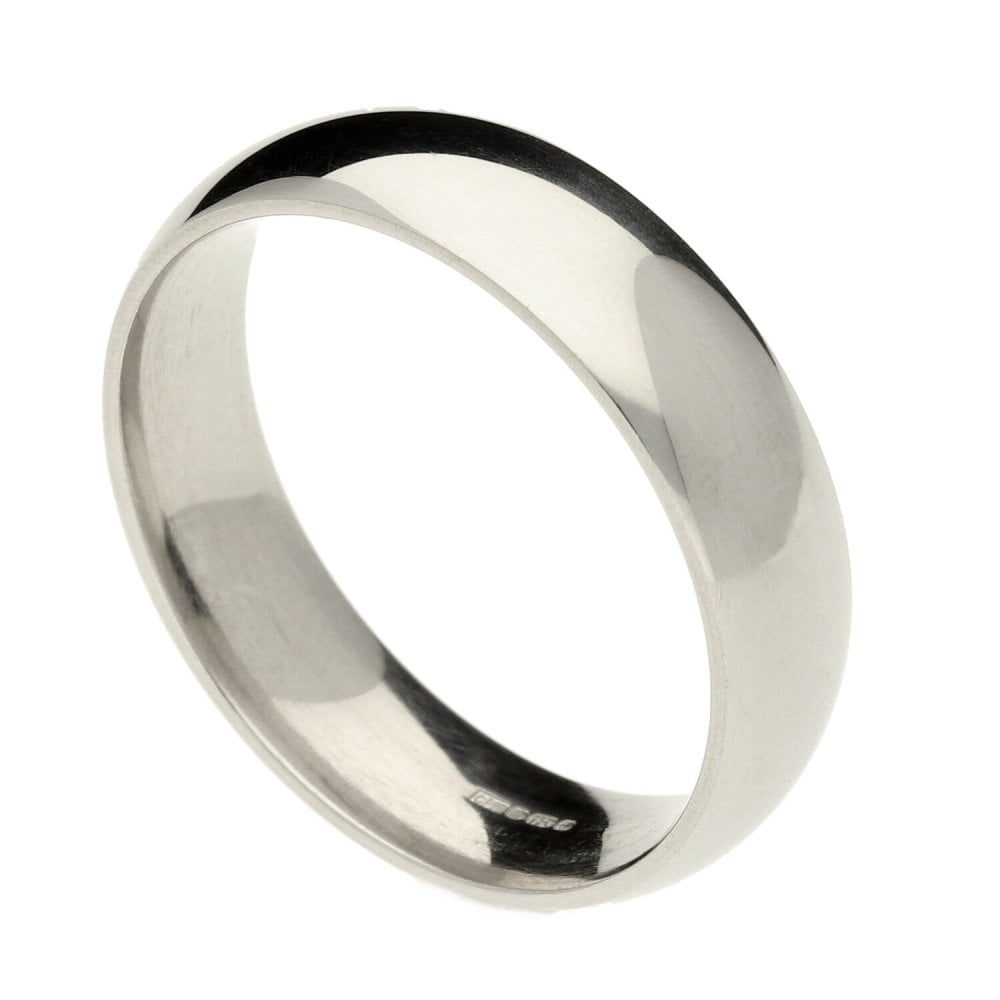 18ct White Gold Plain Court Wedding Ring - Size Y - 6mm