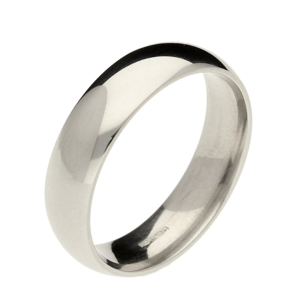 18ct White Gold Plain Court Wedding Ring - Size Y - 6mm