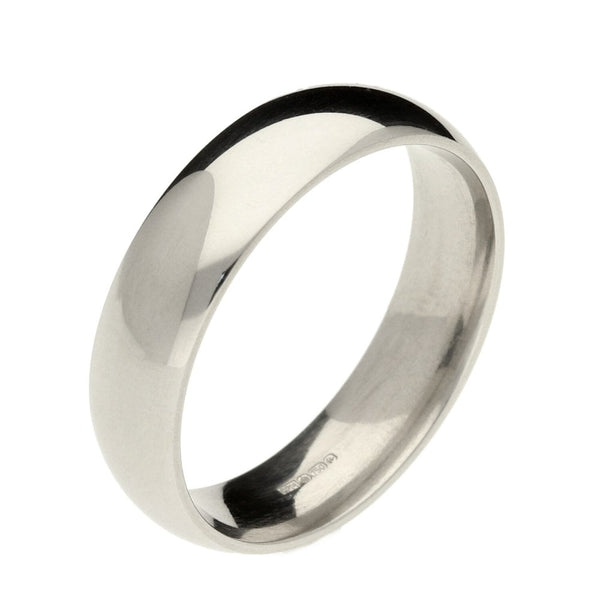 18ct White Gold Plain Court Wedding Ring - Size Y - 6mm