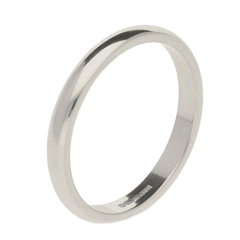 Ladies 18ct White Gold 2mm D Shape Wedding Ring