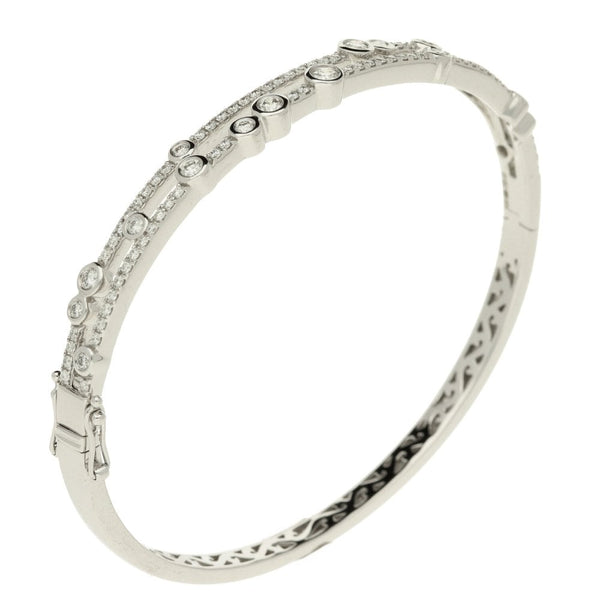 18ct White Gold Split Diamond Scatter Bangle - 1.05ct - 16.8g