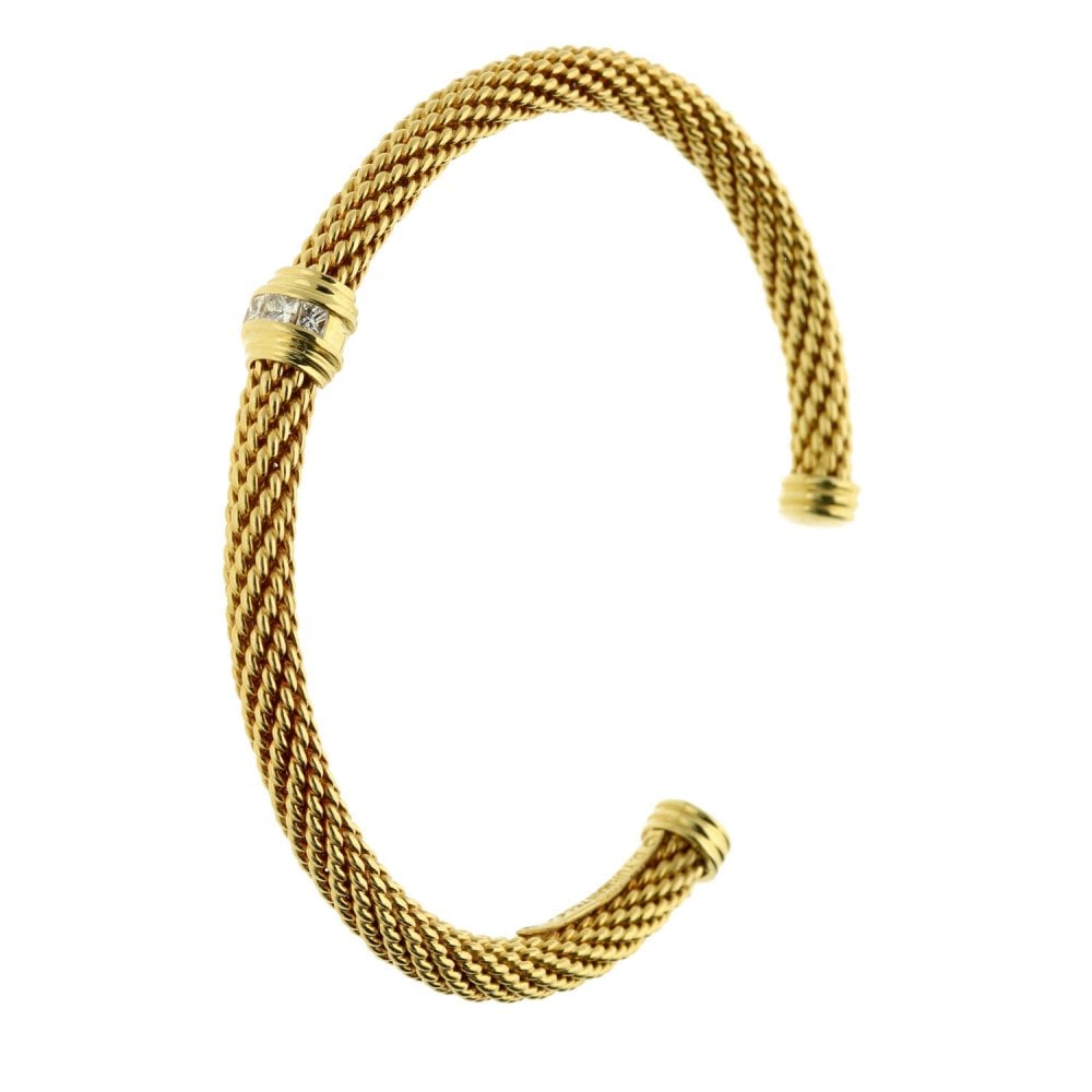 18ct Yellow Gold Diamond Set 4 Stone Bangle