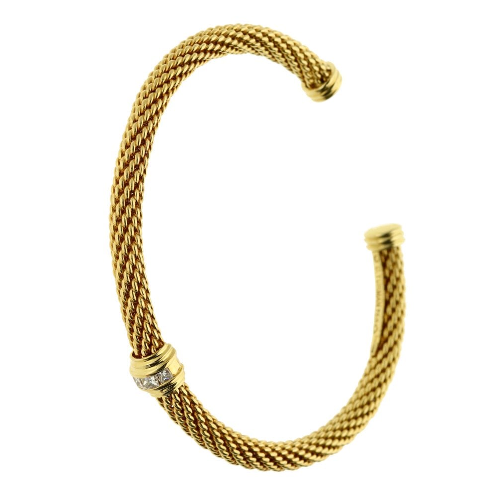 18ct Yellow Gold Diamond Set 4 Stone Bangle