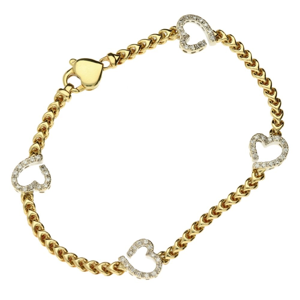 18ct Yellow Gold Diamond Heart Bracelet - 7.5" - 0.30ct