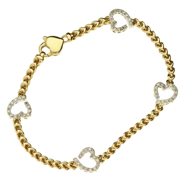18ct Yellow Gold Diamond Heart Bracelet - 7.5" - 0.30ct