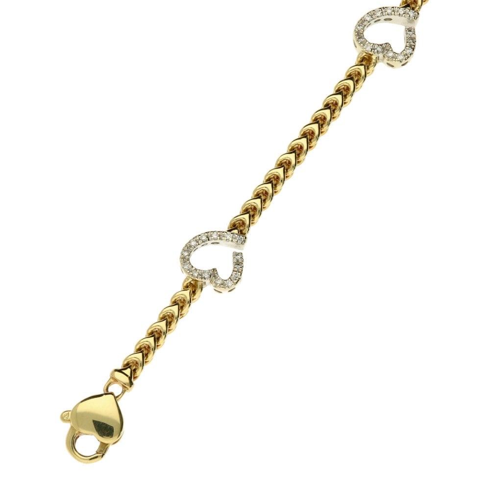 18ct Yellow Gold Diamond Heart Bracelet - 7.5" - 0.30ct