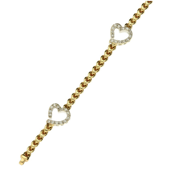 18ct Yellow Gold Diamond Heart Bracelet - 7.5" - 0.30ct