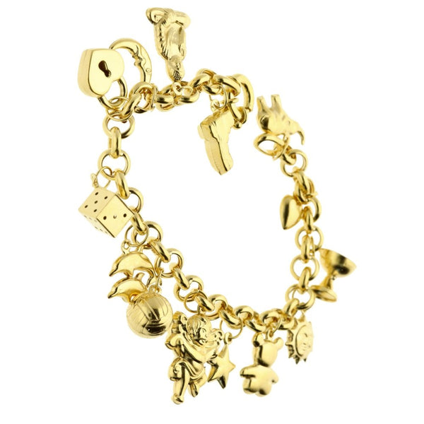 9ct Yellow Gold 14 Piece Hollow Charm Bracelet