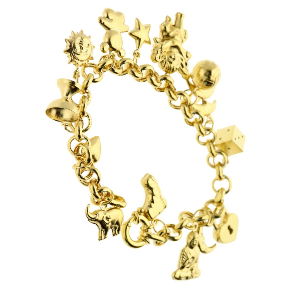 9ct Yellow Gold 14 Piece Hollow Charm Bracelet