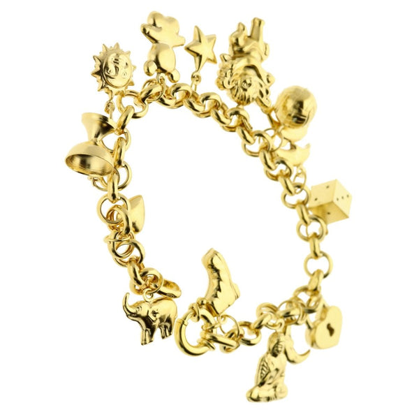 9ct Yellow Gold 14 Piece Hollow Charm Bracelet