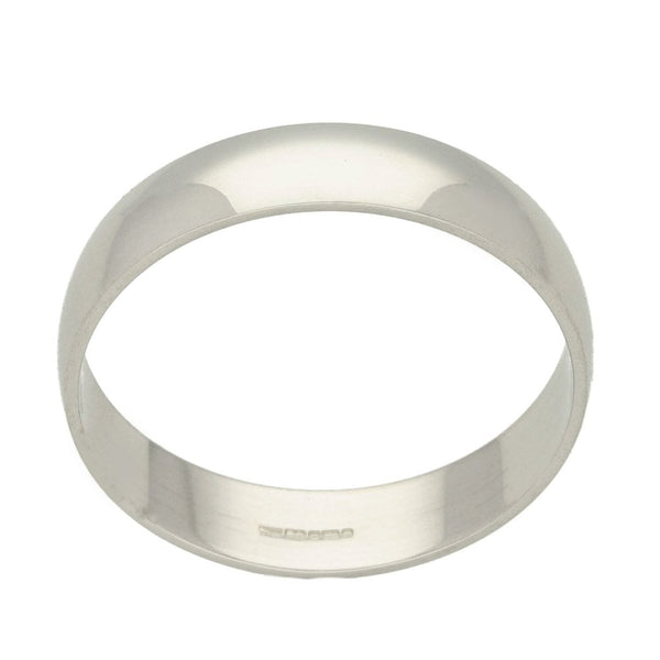 9ct White Gold 5mm D Shape Wedding Ring - Size Y - 4.1g