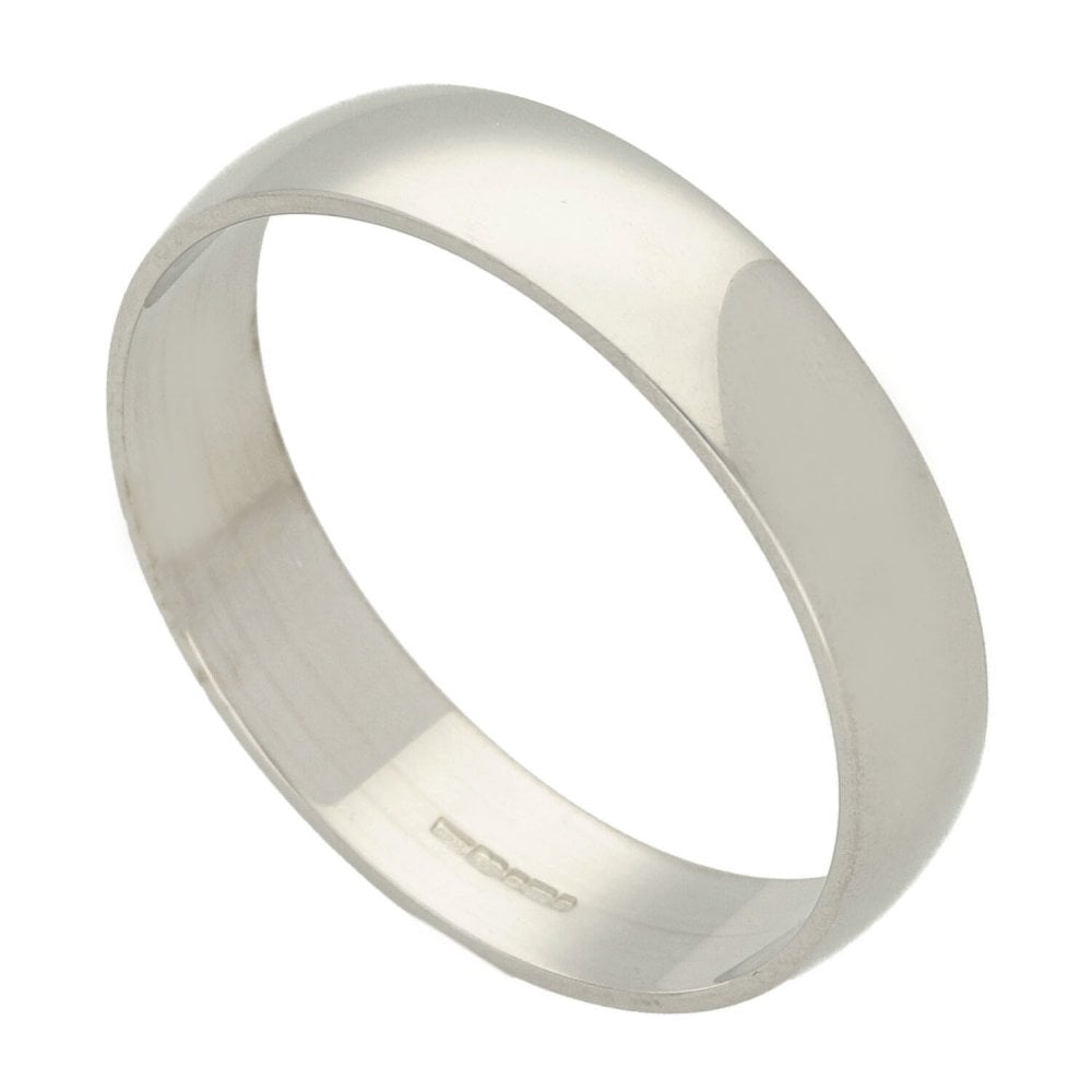 9ct White Gold 5mm D Shape Wedding Ring - Size Y - 4.1g