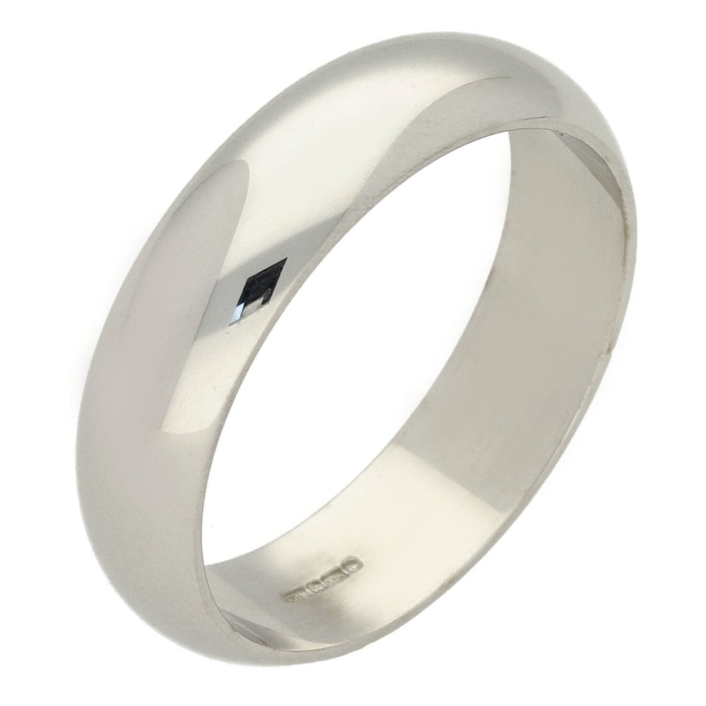 9ct White Gold D-Shape Wedding Band - Size Y - 6mm