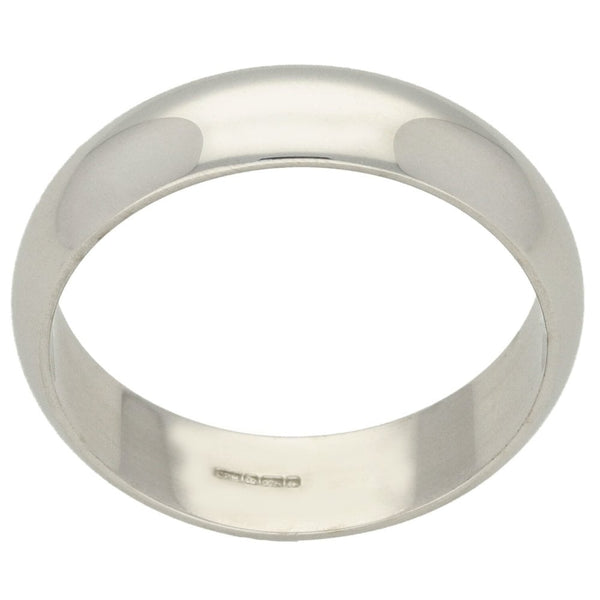 9ct White Gold D-Shape Wedding Band - Size Y - 6mm