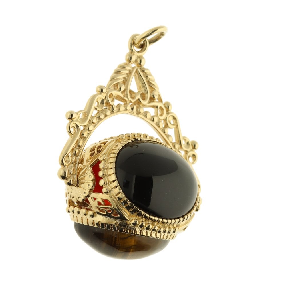 9ct Yellow Gold Rotating 3 Stone Fob Charm