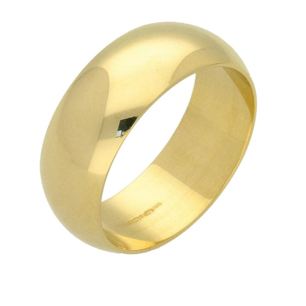 Mens 9ct Yellow Gold D-Shape Gents Wedding Ring - 7.4g