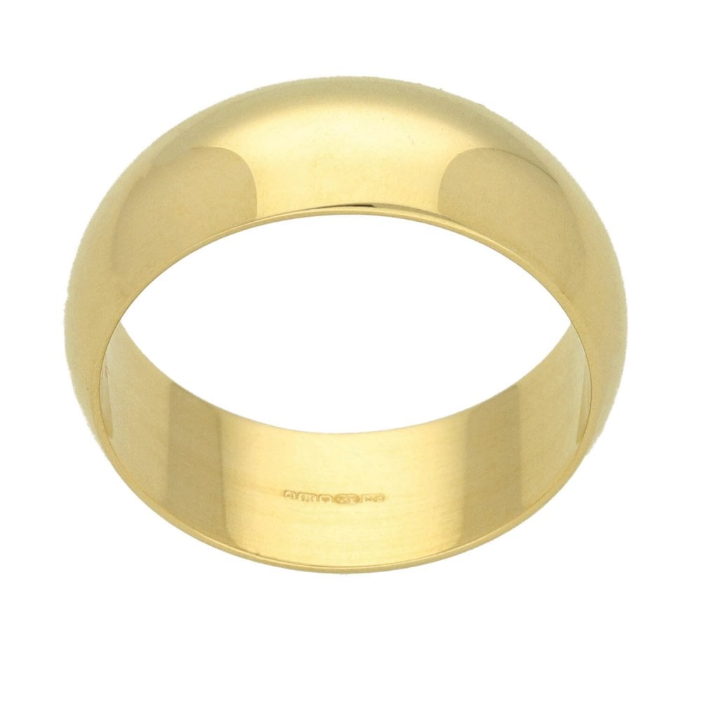 Mens 9ct Yellow Gold D-Shape Gents Wedding Ring - 7.4g