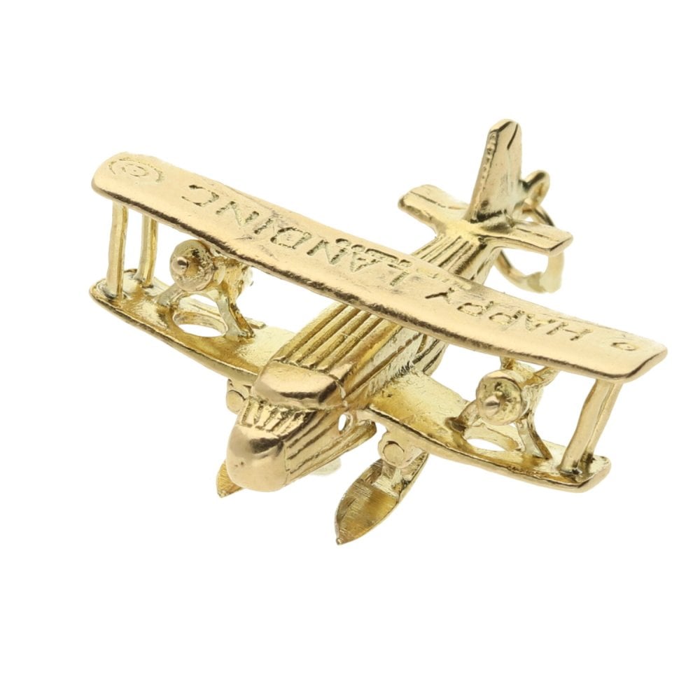 9ct Yellow Gold "Happy Landing" Plane Charm