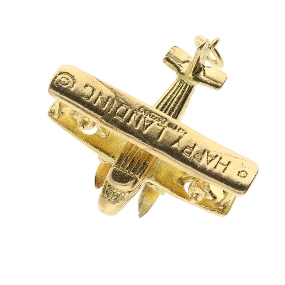 9ct Yellow Gold "Happy Landing" Plane Charm