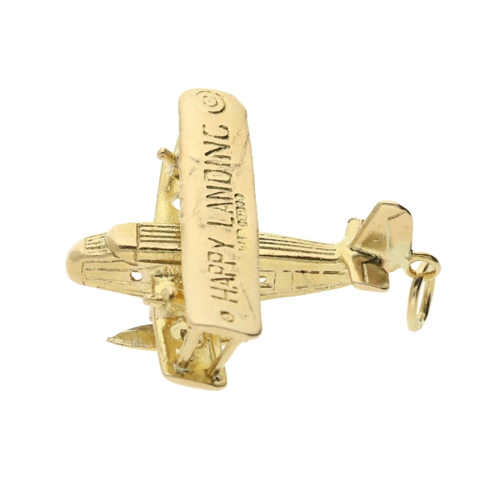 9ct Yellow Gold "Happy Landing" Plane Charm