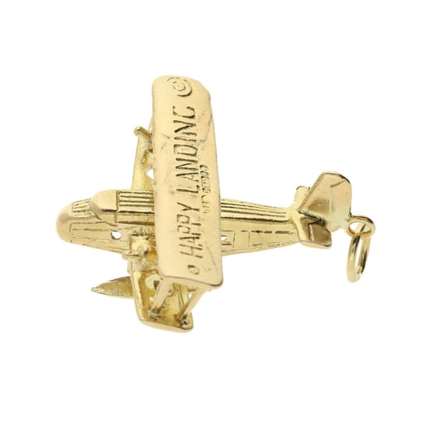 9ct Yellow Gold "Happy Landing" Plane Charm