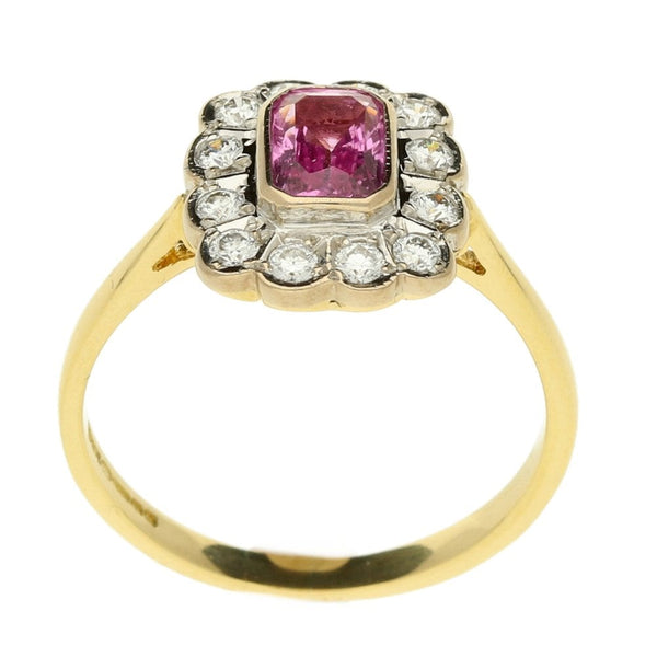 18ct Yellow Gold Pink Sapphire & Diamond Cluster Ring