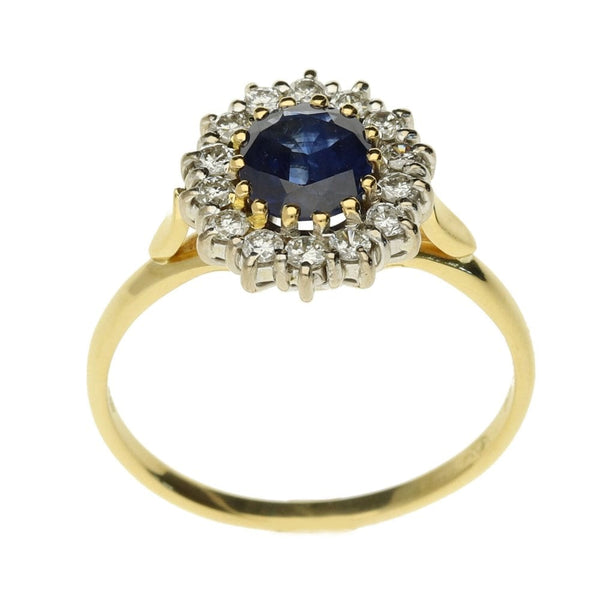 18ct Yellow Gold Sapphire & Diamond Cluster Ring - Size S