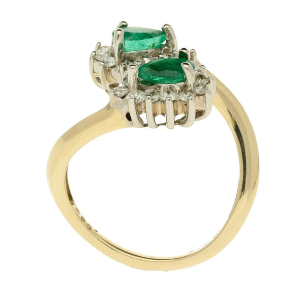9ct Yellow Gold Emerald & Diamond Cluster Ring - M½