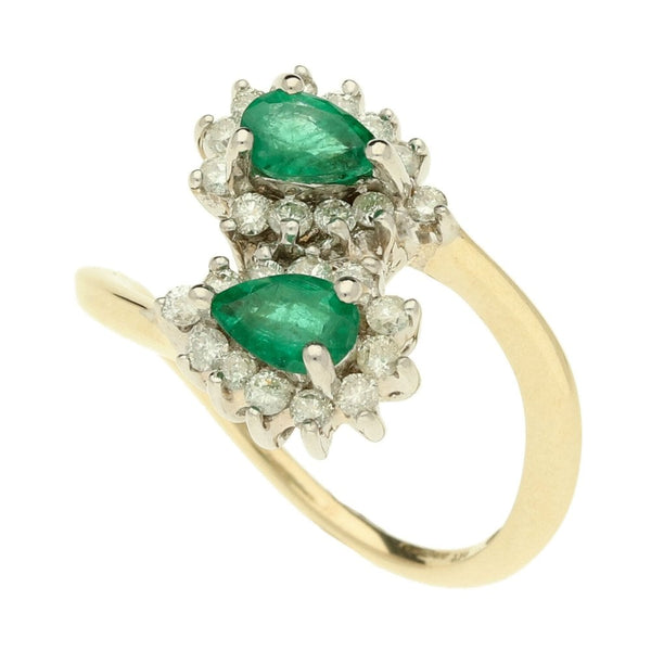 9ct Yellow Gold Emerald & Diamond Cluster Ring - M½