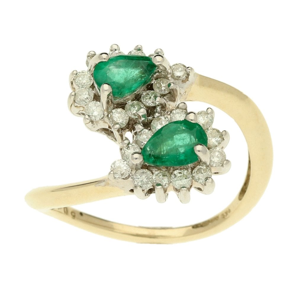 9ct Yellow Gold Emerald & Diamond Cluster Ring - M½