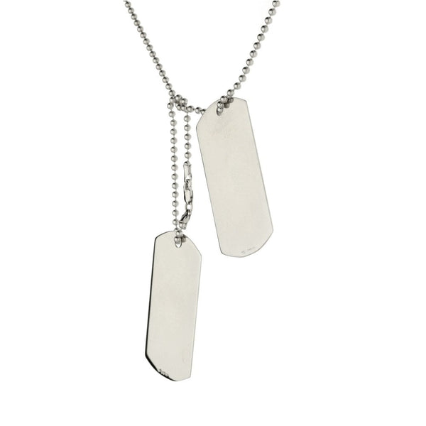9ct White Gold Paired Dog Tags & Bead Chain